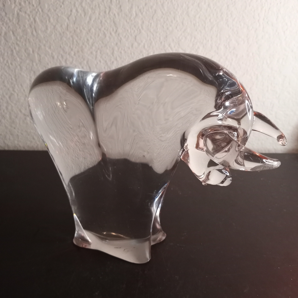 GORGEOUS Solid Clear Crystal 6" Bull Figurine.